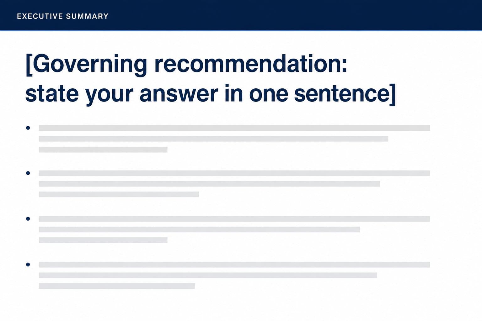GenPPT consulting template executive summary slide with governing recommendation placeholder and bullet points
