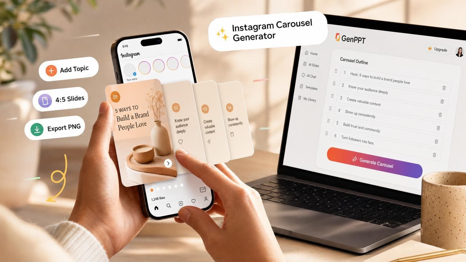 Enter a topic or paste a thread to start an Instagram carousel in GenPPT