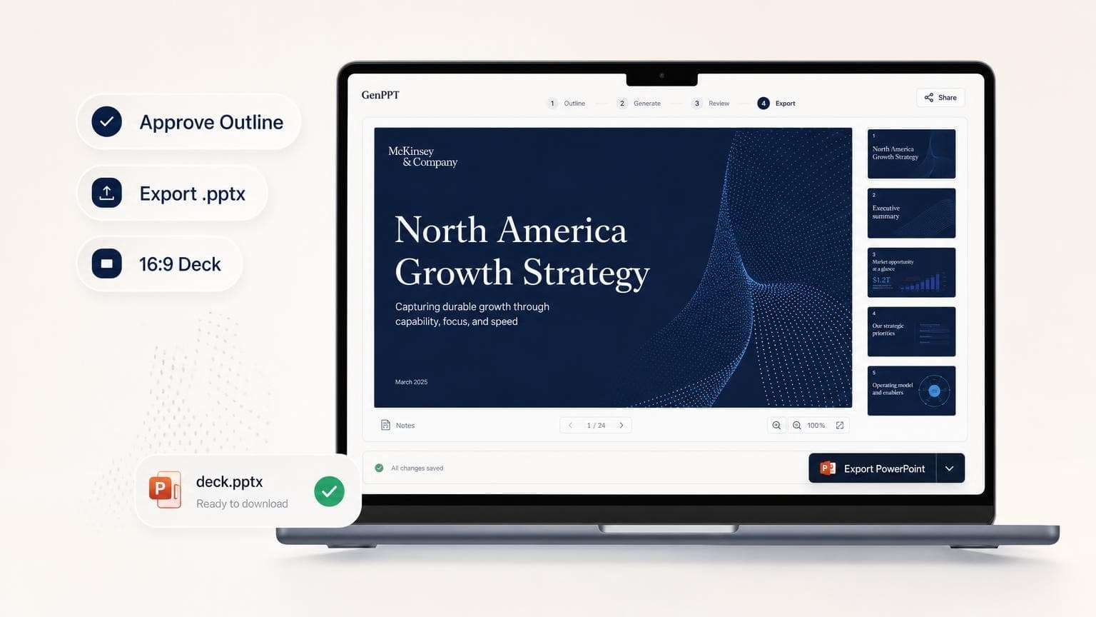 Approve outline and export McKinsey-style slides as PowerPoint from GenPPT