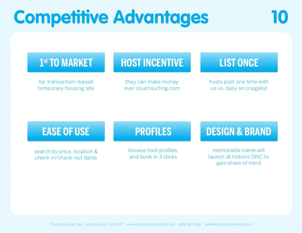 Airbnb pitch deck, Competitive advantages