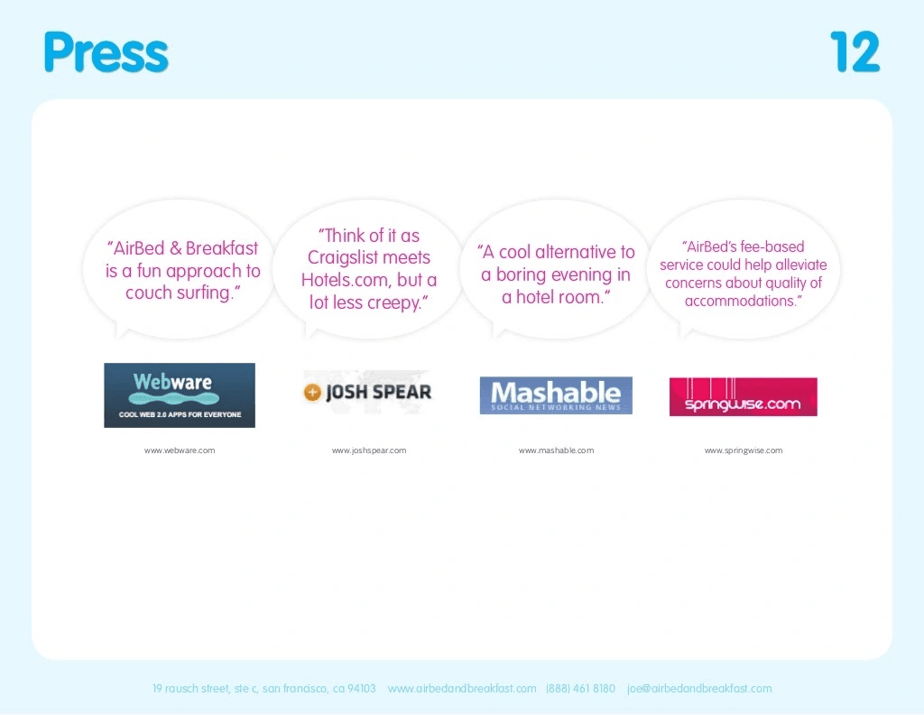 Airbnb pitch deck, Press