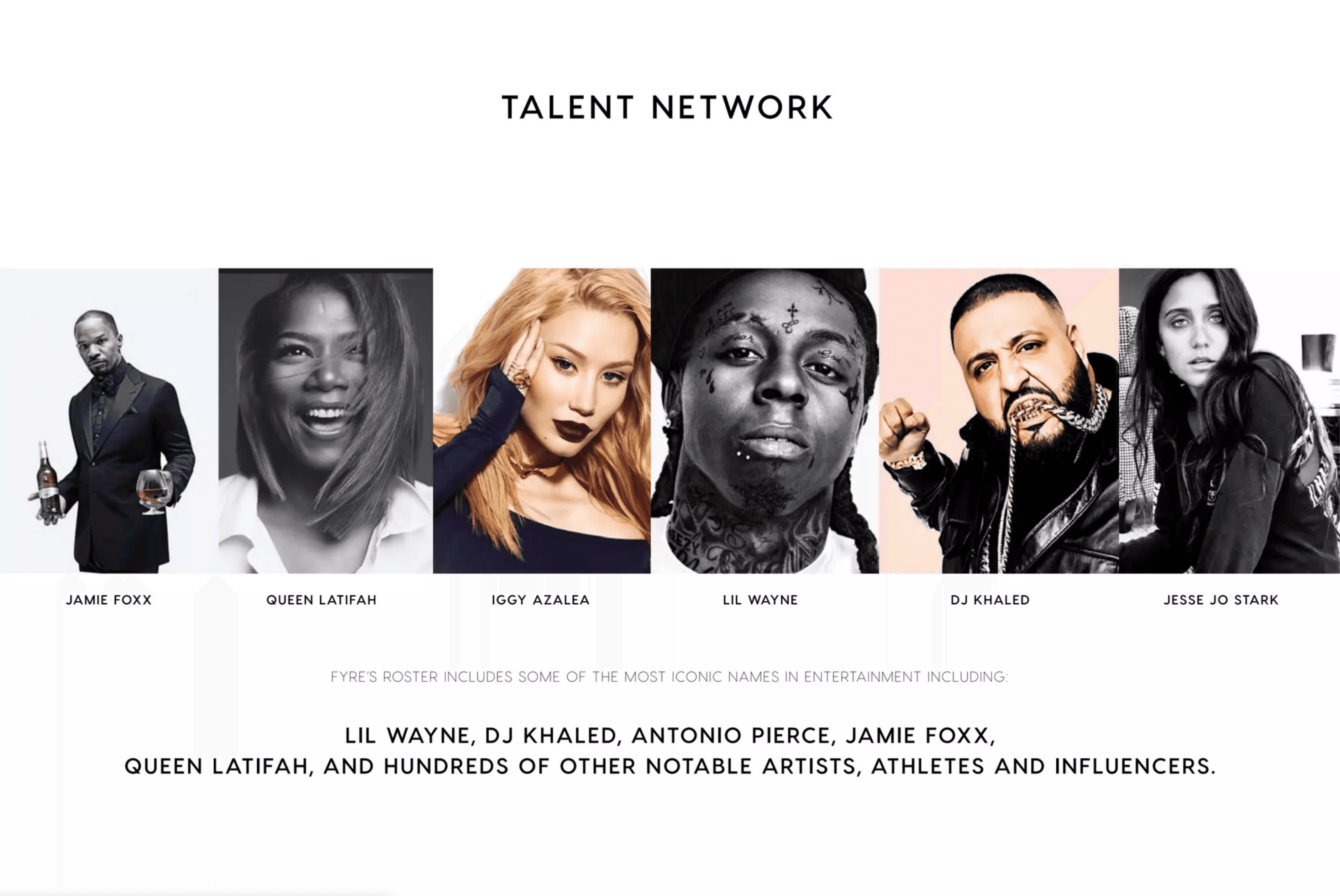 Fyre Festival pitch deck, Talent network