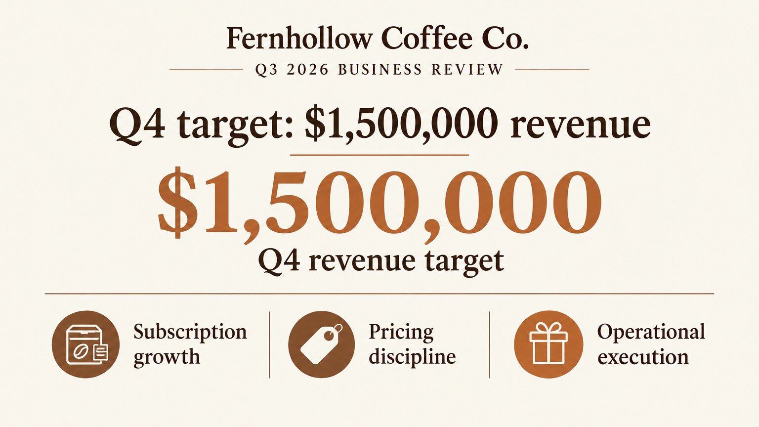 GenPPT slide 7 with the Q4 revenue target of $1,500,000 and three labels that are not in the source report