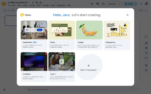 Google support screenshot for generating presentations with Gemini in Google Slides