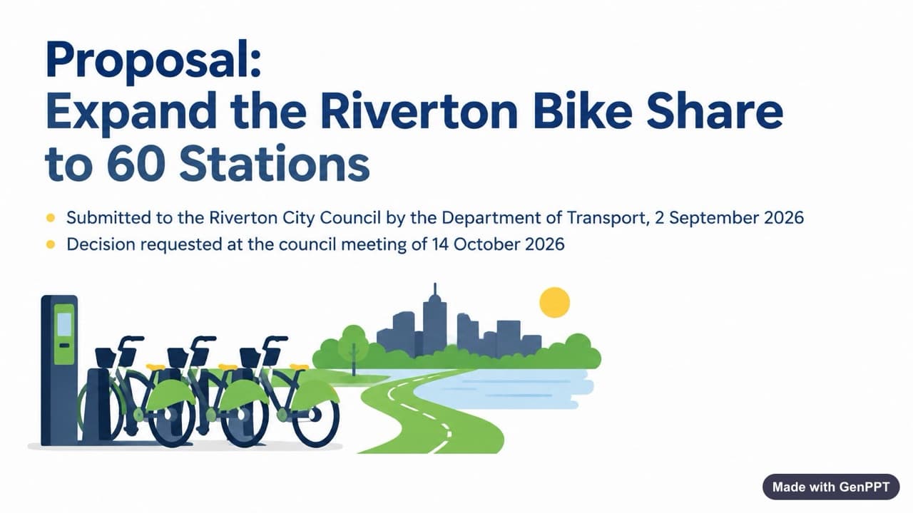 Designed slide 1: Proposal: Expand the Riverton Bike Share to 60 Stations