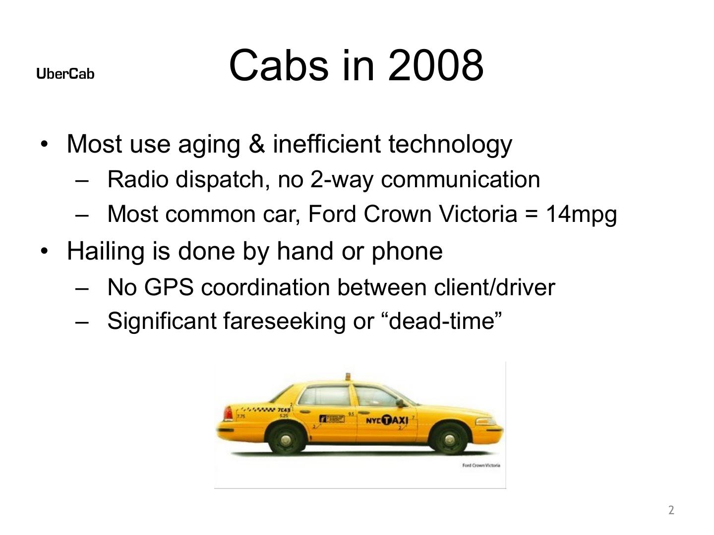 Uber pitch deck, Cabs in 2008